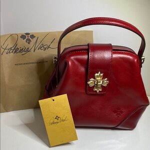 Patricia Nash Berry Red Crossbody Convertible Bag with Floral Clasp